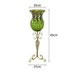 SOGA 85cm Green Glass Tall Floor Vase and 12pcs White Artificial Fake Flower Set