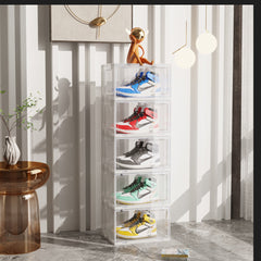 SOGA 5 Tier Transparent Portable Shoe Organiser Sneaker Footwear Folding Plastic Bin Stackable Storage Box with Magnetic Door