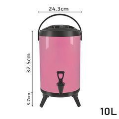 SOGA 8X 10L Stainless Steel Insulated Milk Tea Barrel Hot and Cold Beverage Dispenser Container with Faucet Pink