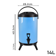 SOGA 4X 14L Stainless Steel Insulated Milk Tea Barrel Hot and Cold Beverage Dispenser Container with Faucet Blue