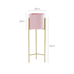 SOGA 4X 2 Layer 42cm Gold Metal Plant Stand with Pink Flower Pot Holder Corner Shelving Rack Indoor Display