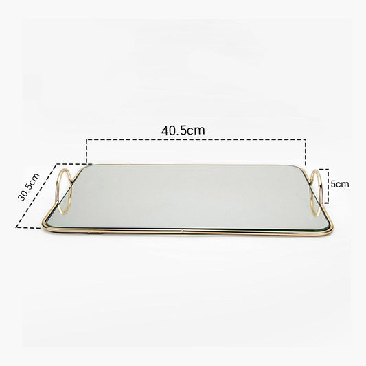 SOGA 40.5cm Gold Flat-Lay Mirror Glass Metal Tray Vanity Makeup Perfume Jewelry Organiser with Handles