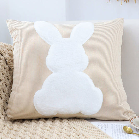 SOGA 45cm Throw Pillow Light Tan Square Cushion with Soft White Rabbit Design Decorative Home Decor