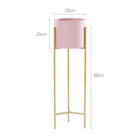 SOGA 4X 2 Layer 60cm Gold Metal Plant Stand with Pink Flower Pot Holder Corner Shelving Rack Indoor Display