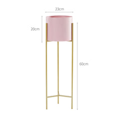 SOGA 4X 2 Layer 60cm Gold Metal Plant Stand with Pink Flower Pot Holder Corner Shelving Rack Indoor Display