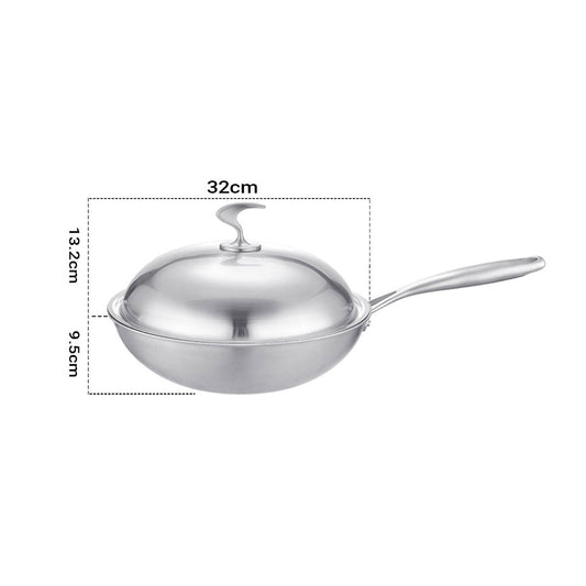 SOGA 2X 18/10 Stainless Steel Fry Pan 32cm Frying Pan Top Grade Cooking Skillet with Lid