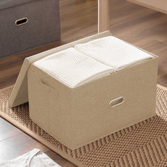 SOGA Beige Small Foldable Canvas Storage Box Cube Clothes Basket Organiser Home Decorative Box