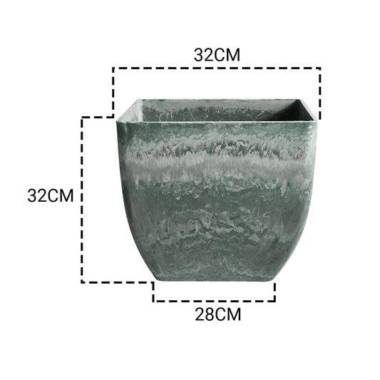 SOGA 32cm Green Grey Square Resin Plant Flower Pot in Cement Pattern Planter Cachepot for Indoor Home Office