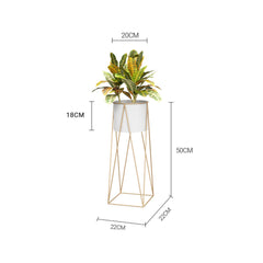 SOGA 2X 50cm Gold Metal Plant Stand with White Flower Pot Holder Corner Shelving Rack Indoor Display