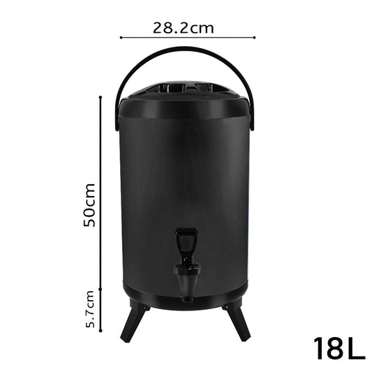 SOGA 18L Stainless Steel Insulated Milk Tea Barrel Hot and Cold Beverage Dispenser Container with Faucet Black