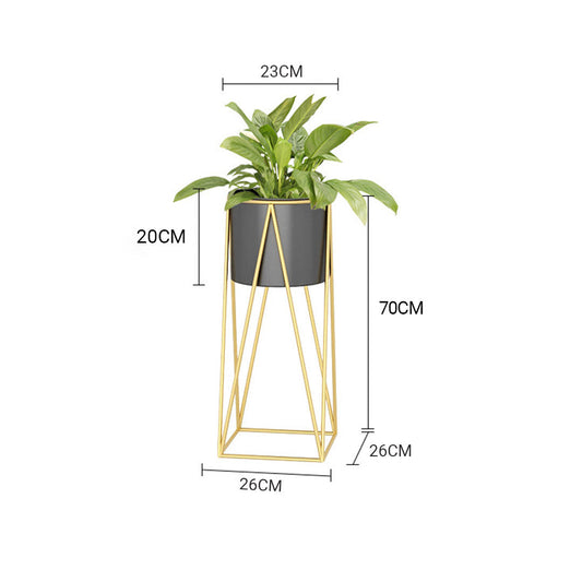 SOGA 70cm Gold Metal Plant Stand with Black Flower Pot Holder Corner Shelving Rack Indoor Display