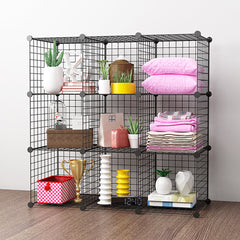 SOGA 2X Black Portable 9-Cube Storage Organiser Foldable DIY Modular Grid Space Saving Shelf