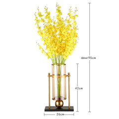 SOGA 42cm Modern Transparent Glass Flower Vase with Yellow Artificial Flower