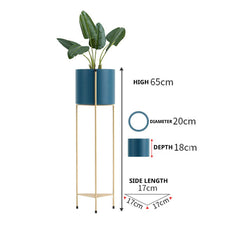 SOGA 2 Layer 65cm Gold Metal Plant Stand with Blue Flower Pot Holder Corner Shelving Rack Indoor Display