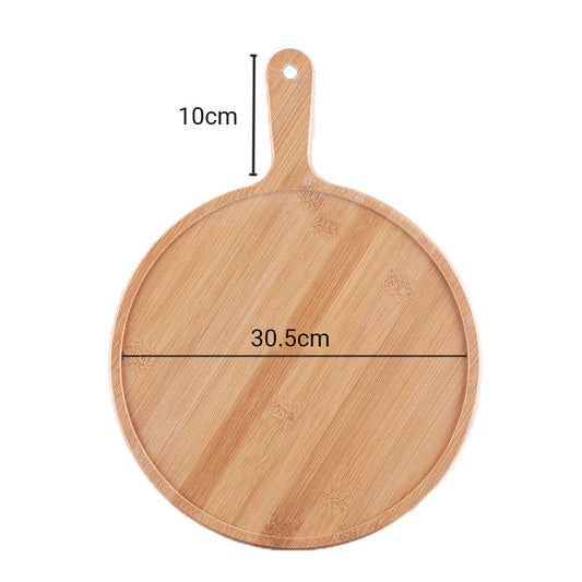 SOGA 2X 12 inch Blonde Round Premium Wooden Serving Tray Board Paddle with Handle Home Decor