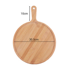 SOGA 2X 12 inch Blonde Round Premium Wooden Serving Tray Board Paddle with Handle Home Decor