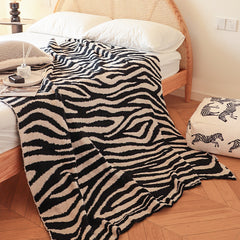 SOGA 2X 130x170cm Throw Blanket Black and White Soft Zebra Print Half Fleece Casual Stylish Cozy