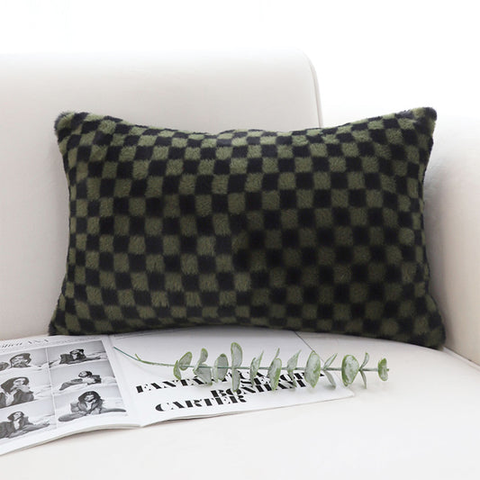 SOGA 30cm Urban Light Luxury Dark Green Checkered Lumbar Throw Pillow