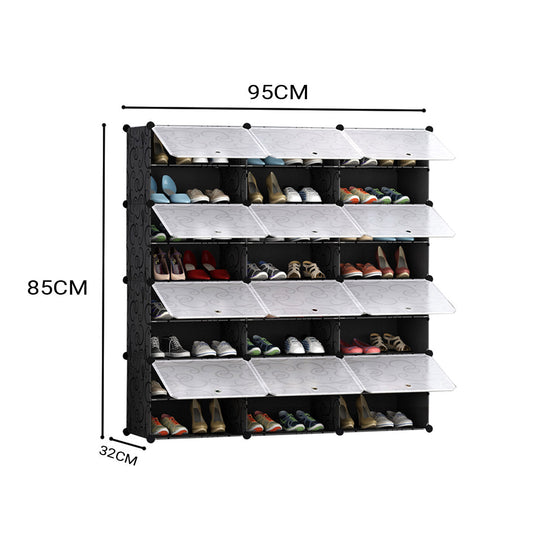 SOGA 8 Tier 3 Column Shoe Rack Organizer Sneaker Footwear Storage Stackable Stand Cabinet Portable Wardrobe with Cover