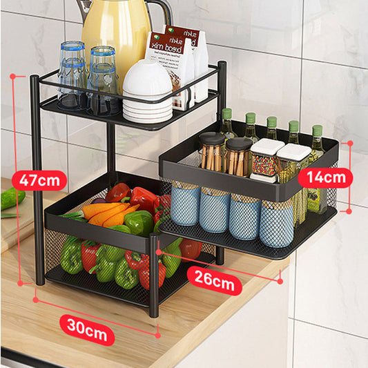 SOGA 2 Tier Steel Square Rotating Kitchen Cart Multi-Functional Shelves Storage Organizer with Wheels