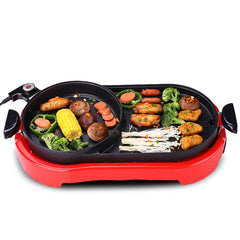 SOGA 2 in 1 BBQ Electric Pan Grill Teppanyaki Stainless Steel Hot Pot Steamboat Red