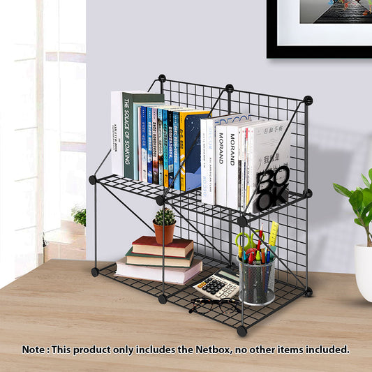 SOGA 2X Black Portable 4-Cube 2 Column Storage Organiser Foldable DIY Modular Grid Space Saving Shelf