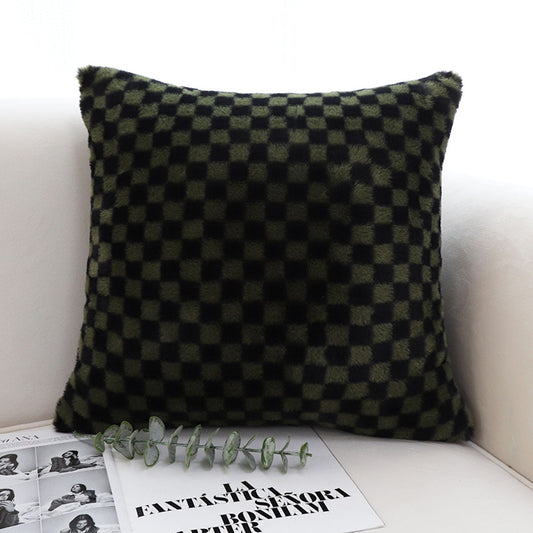 SOGA 45cm Urban Light Luxury Pillow Dark Night Green Checkered Square Throw Pillow