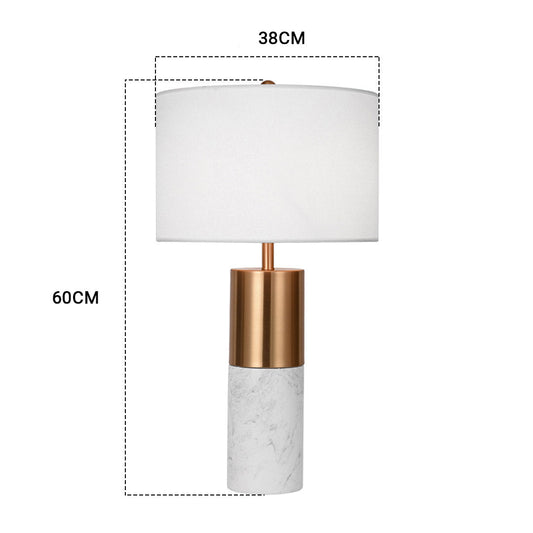 SOGA 60cm White Marble Bedside Modern Desk Table Lamp Living Room Shade with Cylinder Base