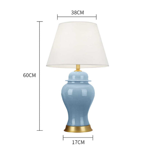 SOGA Oval Ceramic Table Lamp with Gold Metal Base Desk Lamp Blue