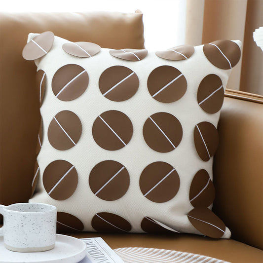 SOGA 45cm Brown Leather Square Pillow with 3D Circle Pattern Decorative Cushion for Living Room