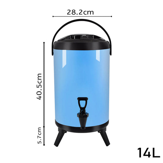 SOGA 2X 14L Stainless Steel Insulated Milk Tea Barrel Hot and Cold Beverage Dispenser Container with Faucet Blue