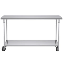 SOGA 150cm Commercial Catering Kitchen Stainless Steel Prep Work Bench Table with Wheels