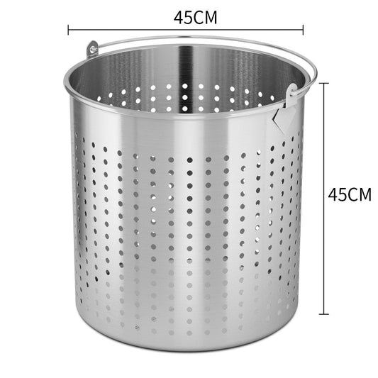 SOGA 2X 71L 18/10 Stainless Steel Perforated Stockpot Basket Pasta Strainer with Handle