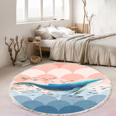 SOGA 2X 120cm Round Tassels Whale Print Area Rugs Home Decor