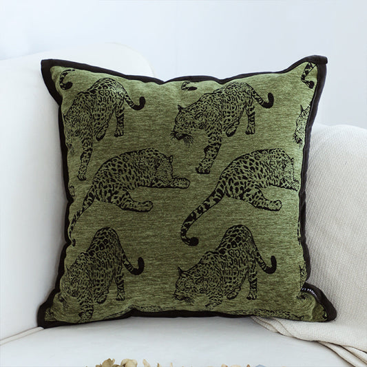 SOGA 40cm Throw Pillow Green Leopard Square Retro Decorative Cushion for Living Room