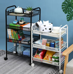 SOGA 3 Tier Steel Black Bee Mesh Kitchen Cart Multi-Functional Shelves Storage Organizer with Wheels