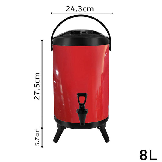 SOGA 4X 8L Stainless Steel Insulated Milk Tea Barrel Hot and Cold Beverage Dispenser Container with Faucet Red