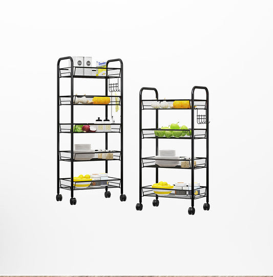 SOGA 4 Tier Steel Black Bee Mesh Kitchen Cart Multi-Functional Shelves Storage Organizer with Wheels