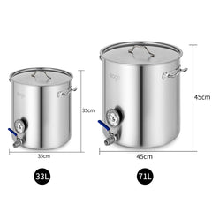 SOGA Stainless Steel Brewery Pot 33L 71L With Beer Valve 35CM 45CM