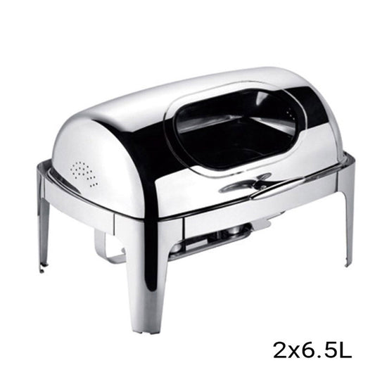 SOGA 2X 6.5L Stainless Steel Double Soup Tureen Bowl Station Roll Top Buffet Chafing Dish Catering Chafer Food Warmer Serve