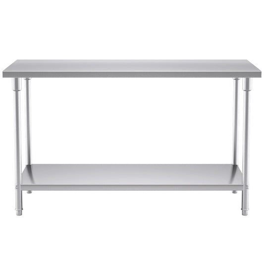 SOGA 2-Tier Commercial Catering Kitchen Stainless Steel Prep Work Bench Table 150*70*85cm