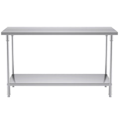 SOGA 2-Tier Commercial Catering Kitchen Stainless Steel Prep Work Bench Table 150*70*85cm