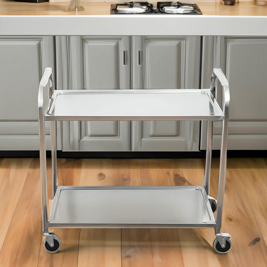 SOGA 2 Tier Stainless Steel Kitchen Dining Food Cart Trolley Utility Size 85x45x90cm Medium