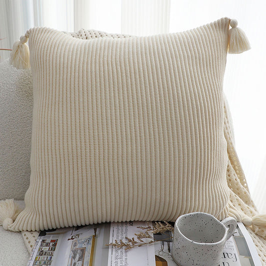 SOGA 45cm Yellowish-Brown Wabi-Sabi Thickened Cotton Tassel Square  Throw Pillow