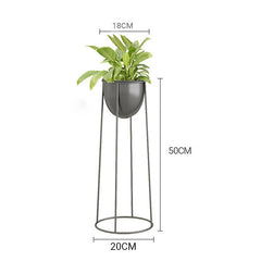 SOGA 50cm Round Wire Metal Flower Pot Stand with Black Flowerpot Holder Rack Display