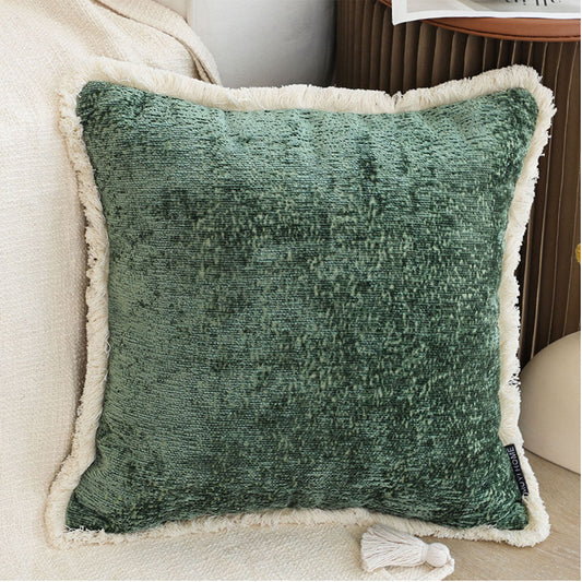 SOGA 45cm Jade Green Home aesthetic chenille texture tassel square Throw Pillow