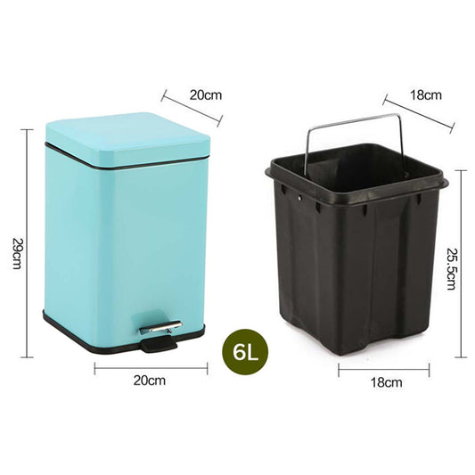 SOGA Foot Pedal Stainless Steel Rubbish Recycling Garbage Waste Trash Bin Square 6L Blue