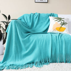 SOGA 2X Teal Acrylic Knitted Throw Blanket Solid Fringed Warm Cozy Woven Cover Couch Bed Sofa Home Decor