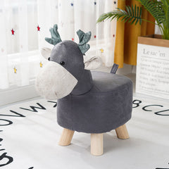 SOGA 2X Grey Children Bench Deer Character Round Ottoman Stool Soft Small Comfy Seat Home Decor