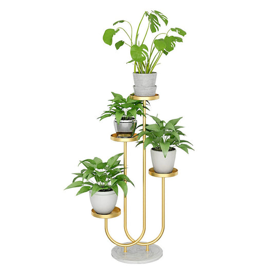 SOGA 2X U Shaped Plant Stand Round Flower Pot Tray Living Room Balcony Display Gold Metal Decorative Shelf